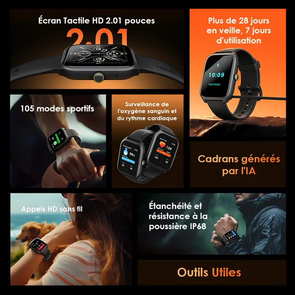 Oraimo Watch 5 Lite Montre intelligente IP68 HD 2,01 pouces – Image 5