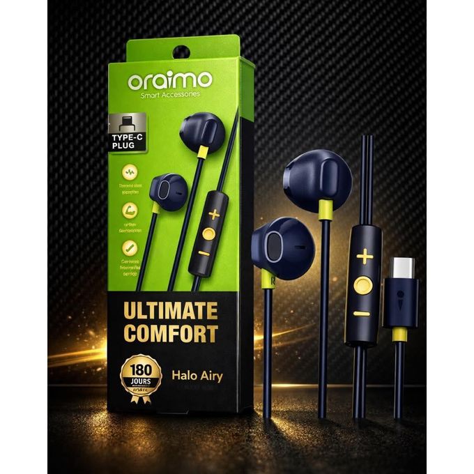 Écouteurs Filaire Type-C Oraimo Halo Airy - Basses Puissantes, Micro Intégré & Confort Ultime – Image 4