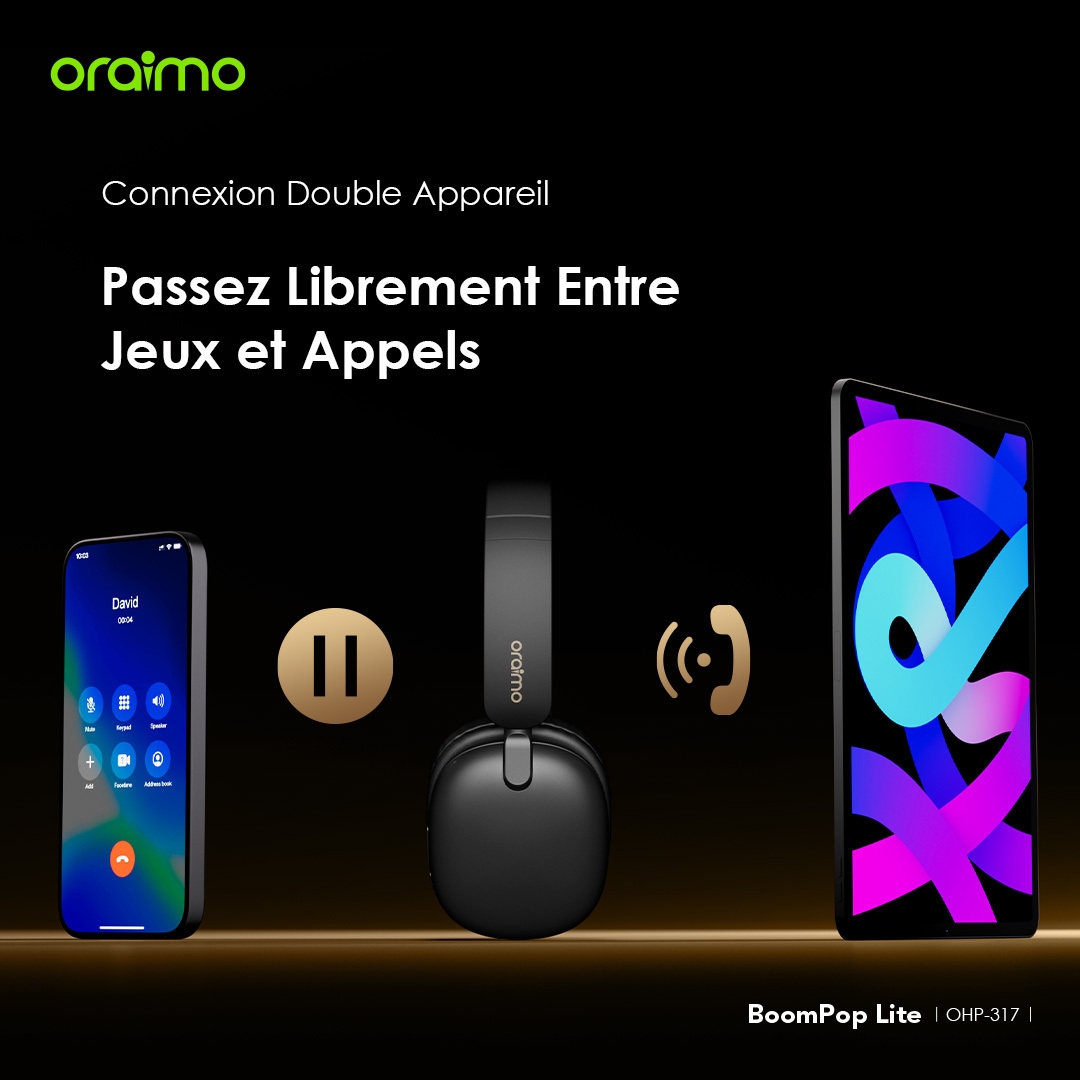 Oraimo BoomPop Lite - Casque Bluetooth supra-auriculaires sans fil ENC - 60h d'écoute – Image 10