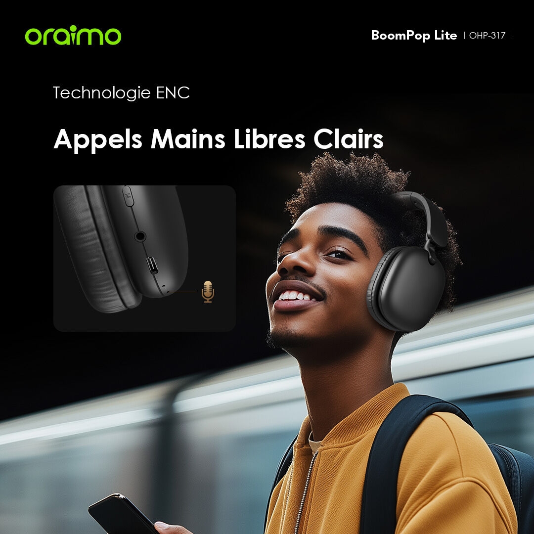 Oraimo BoomPop Lite - Casque Bluetooth supra-auriculaires sans fil ENC - 60h d'écoute – Image 9