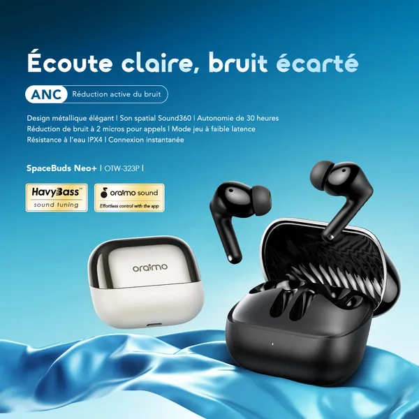 Écouteurs Bluetooth - SpaceBuds Neo+ ANC - Audio Spatial 360 - Réduction Bruit - noir – Image 2