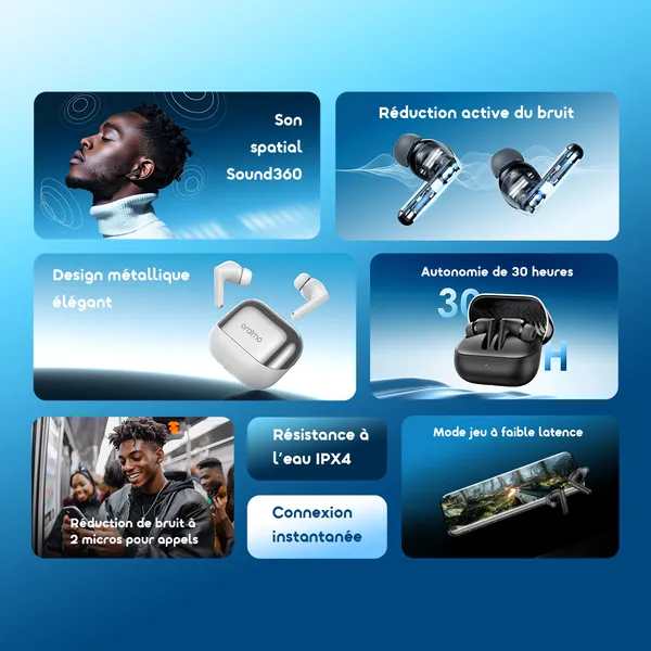Écouteurs Bluetooth - SpaceBuds Neo+ ANC - Audio Spatial 360 - Réduction Bruit - noir – Image 3