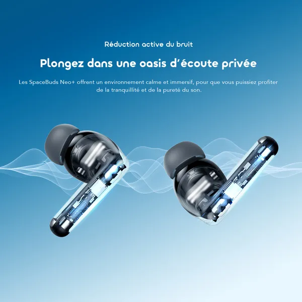 Écouteurs Bluetooth - SpaceBuds Neo+ ANC - Audio Spatial 360 - Réduction Bruit - noir – Image 4
