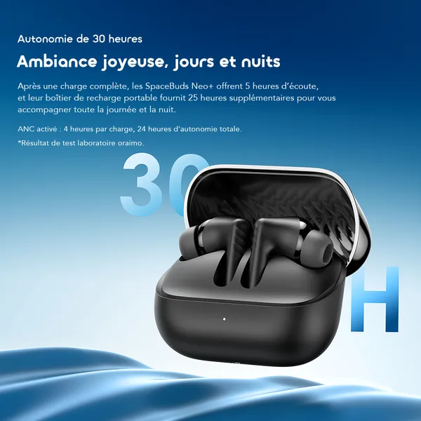 Écouteurs Bluetooth - SpaceBuds Neo+ ANC - Audio Spatial 360 - Réduction Bruit - noir – Image 7