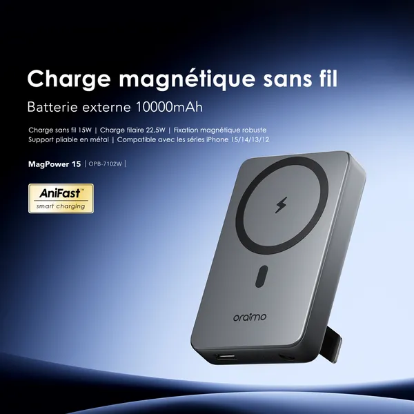 Oraimo MagPower 15 Power Bank Magsafe 10000mAh Pour iPhone 16 15 14 13 Pro – OPB-7102W – Image 2