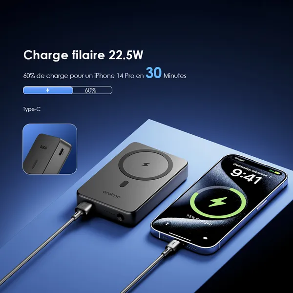 Oraimo MagPower 15 Power Bank Magsafe 10000mAh Pour iPhone 16 15 14 13 Pro – OPB-7102W – Image 6