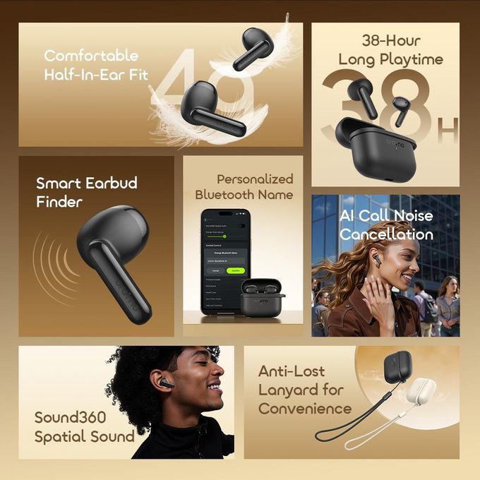 Oraimo SpaceBuds Air Écouteurs Sans Fil Bluetooth - 38H Autonomie & Smart Finder - Noir/Blanc – Image 9