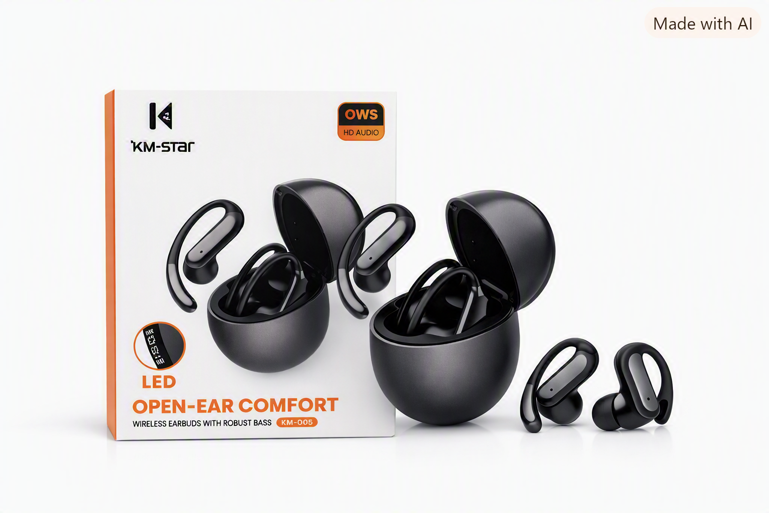 Écouteurs Sans Fil Open-Ear KM-STAR KM-006 Audio HD & Affichage LED