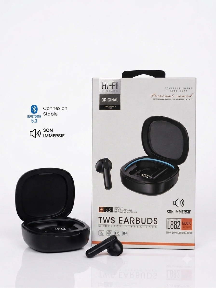 Écouteurs Sans Fil TWS L882 – Écouteurs Bluetooth Stéréo Bass & Hi-Fi