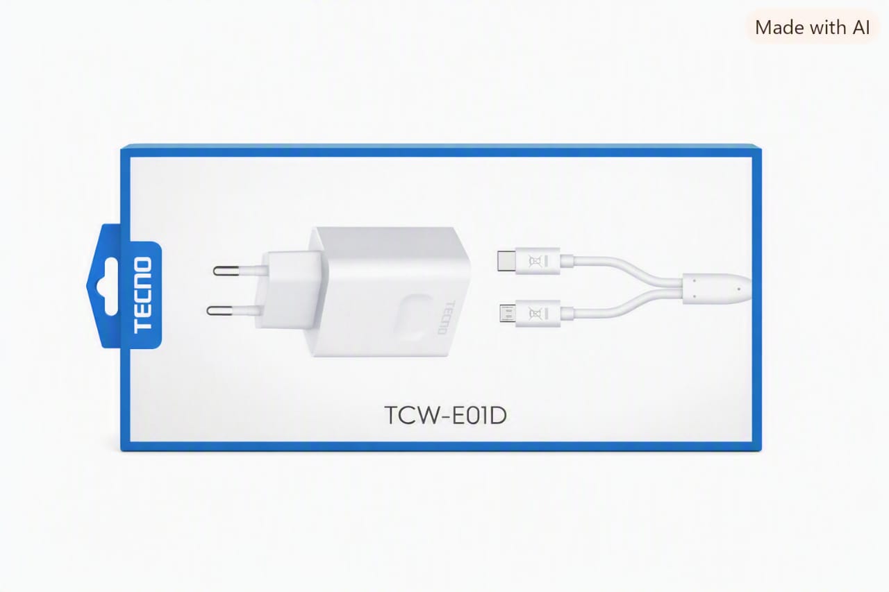 Chargeur Tecno TCW‑E01D – Double sortie USB, câble Micro‑USB & Type‑C, charge rapide