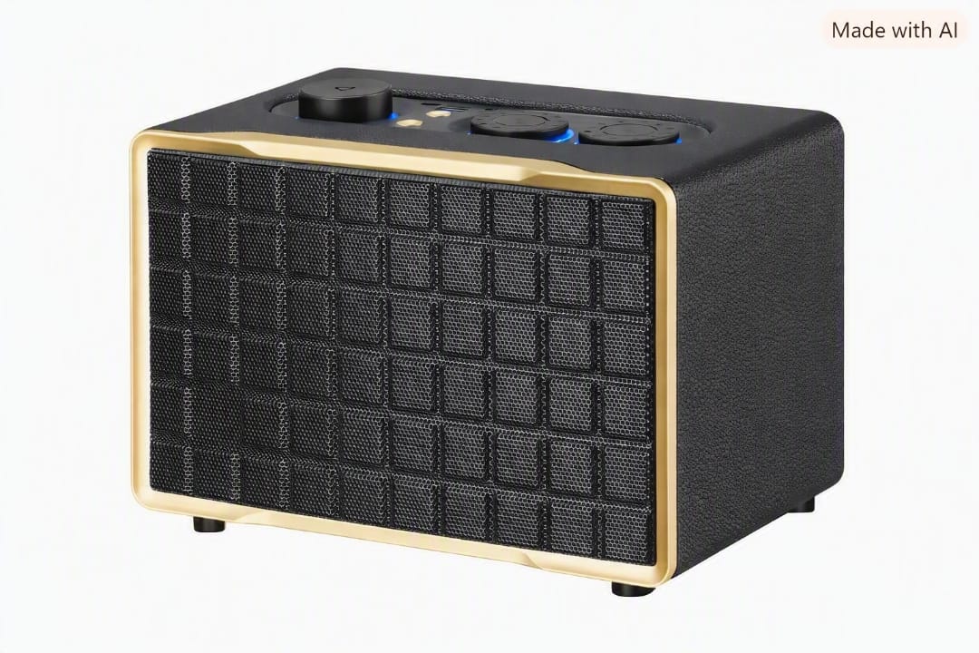 Enceinte Bluetooth vintage noire et dorée – Son premium et design rétro