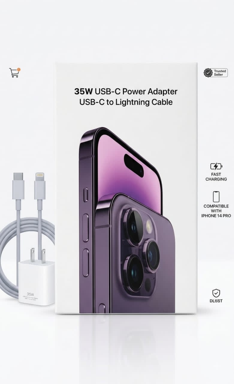 Chargeur Rapide 35W USB-C + Câble Lightning – Compatible iPhone 14 Pro / 13 / 12