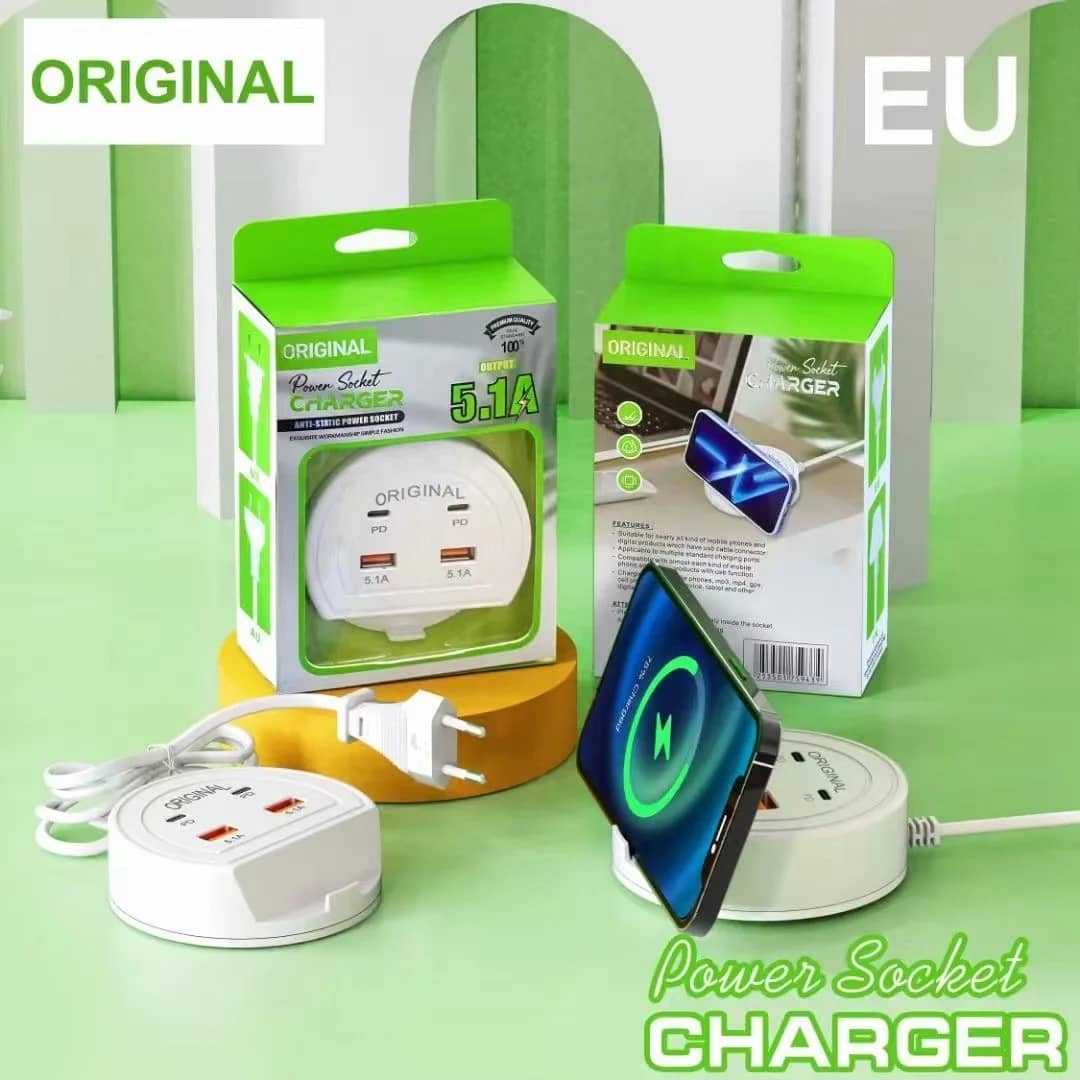 Multiprise Chargeur USB Rapide 5.1A avec Ports PD - Prise Secteur Ronde Anti-Statique