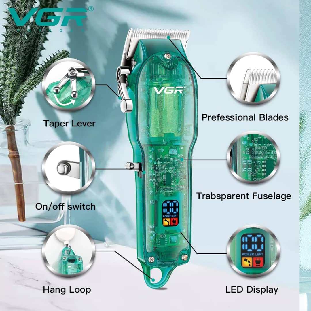 Tondeuse à Cheveux Professionnelle VGR V-660 Transparent - Sans Fil & Affichage LED – Image 4