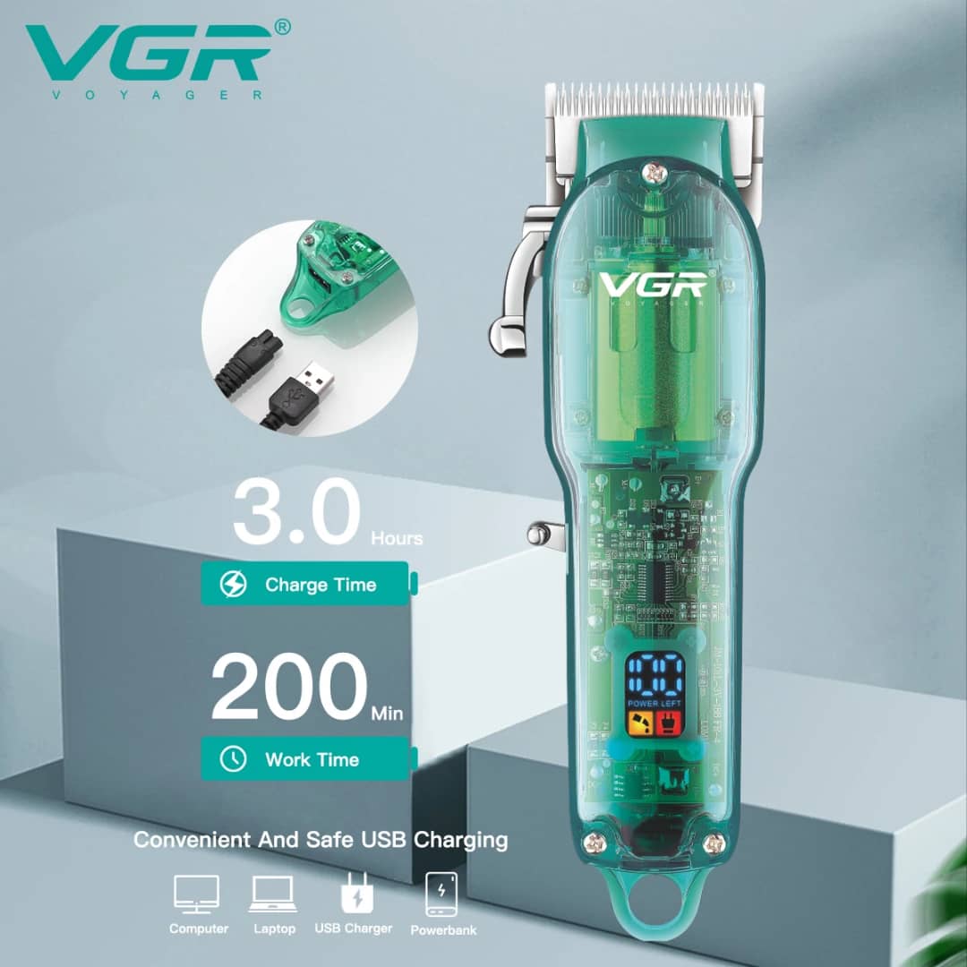 Tondeuse à Cheveux Professionnelle VGR V-660 Transparent - Sans Fil & Affichage LED – Image 3
