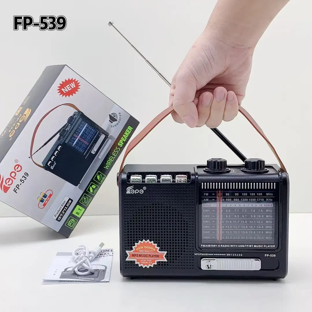 Radio Portable FP-539 Bluetooth, FM/AM/SW & Enceinte Sans Fil Solaire MP3 – Image 3