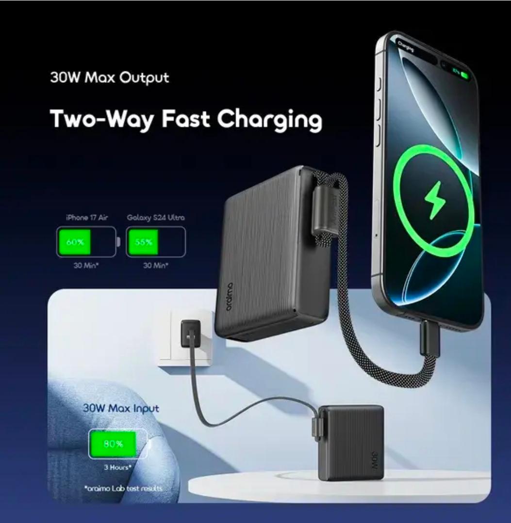 Batterie Externe Oraimo Fast Charge avec Câble Type-C et Affichage Numérique nova L11 1000mAh – Image 3