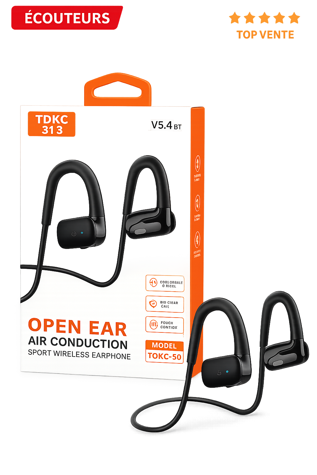 Écouteurs Sport Sans Fil TDKC‑50 – Open Ear Air Conduction, Confort & Appels HD