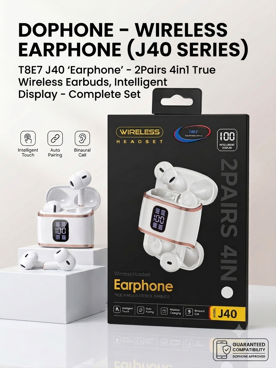 Double Pack Écouteurs Bluetooth J40 - 2 Paires d'Écouteurs Sans Fil avec Boîtier de Charge LED