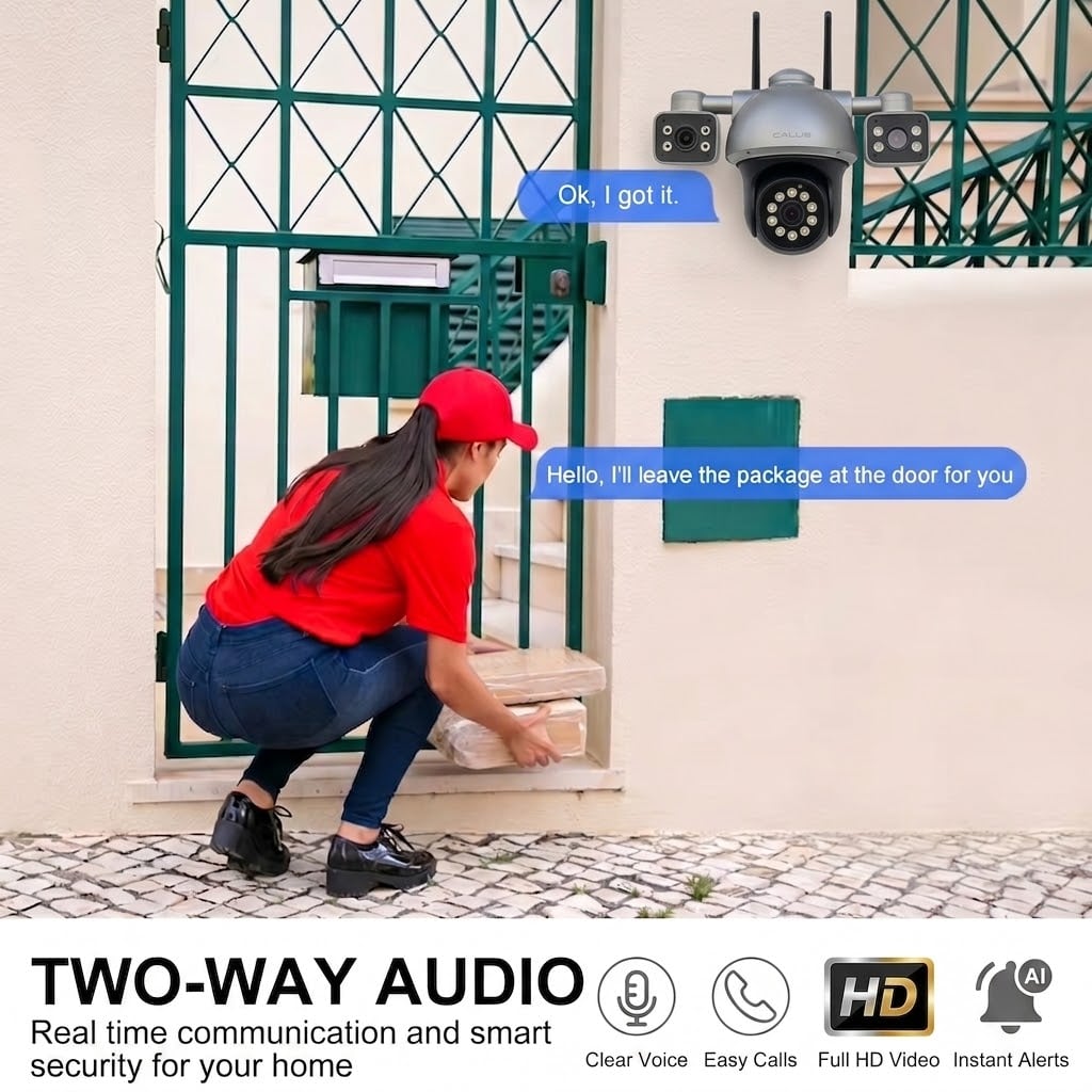 Caméra de Surveillance WiFi 4K C34 2-en-1 CALUS – Vision Nocturne, Détection Humaine & Audio Bidirectionnel – Image 5