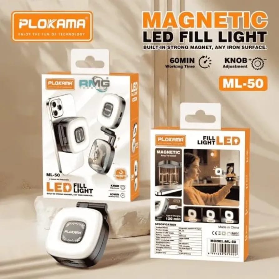 Lampe LED Magnétique PLOKAMA ML-50 pour Smartphone – Éclairage Selfie Rechargeable 3 Températures – Image 8