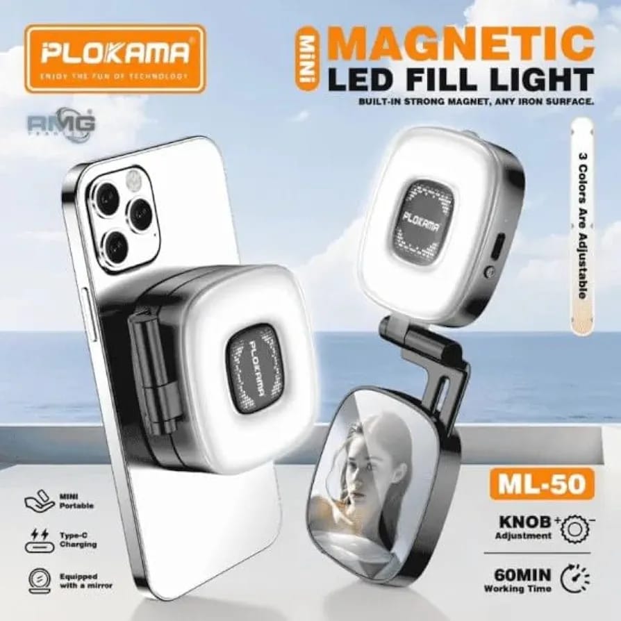 Lampe LED Magnétique PLOKAMA ML-50 pour Smartphone – Éclairage Selfie Rechargeable 3 Températures – Image 6