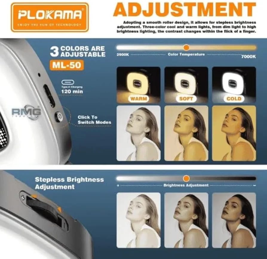 Lampe LED Magnétique PLOKAMA ML-50 pour Smartphone – Éclairage Selfie Rechargeable 3 Températures – Image 5