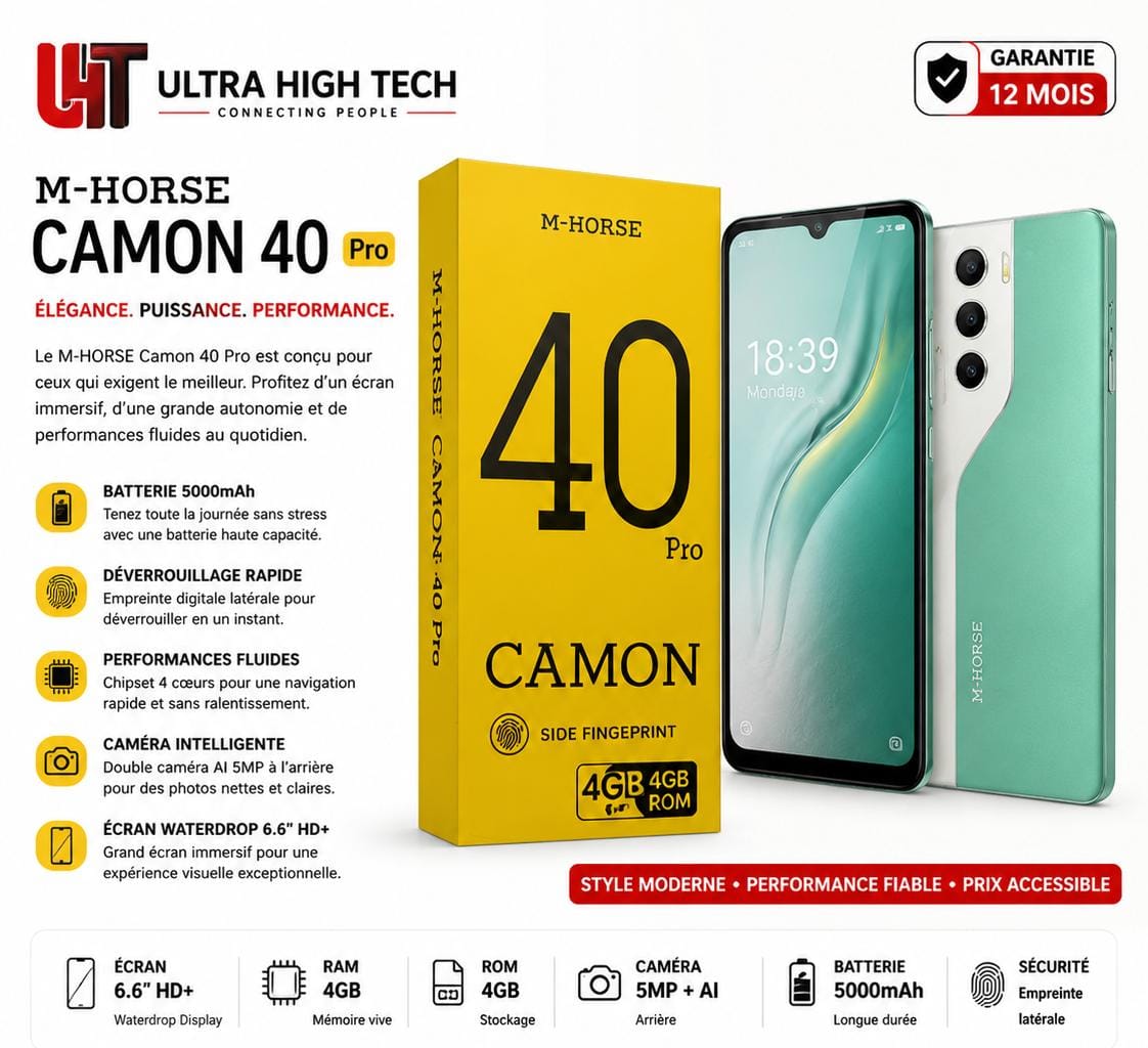 M-HORSE Camon 40 Pro – Smartphone 6,6″, 4 Go RAM, 64Go ROM, Caméra 5 MP + IA, Batterie 5000 mAh