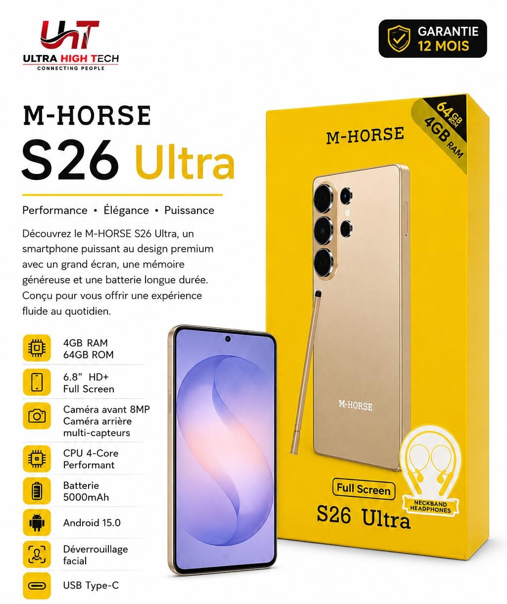 M-HORSE S26 Ultra – Smartphone 4 Go RAM, 64 Go ROM, Écran 6,8″, Batterie 5000 mAh