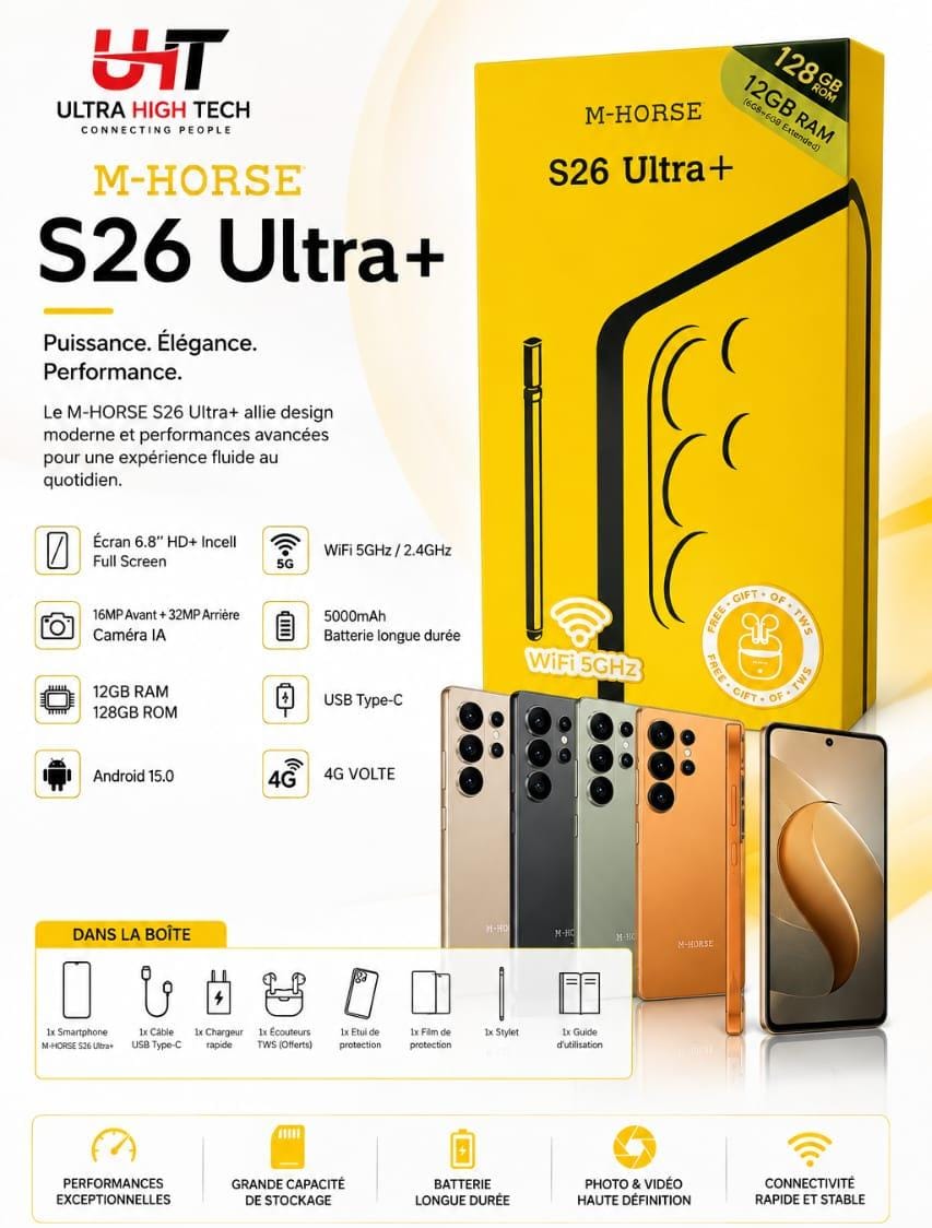 M-HORSE S26 Ultra+ 12Go RAM 128Go ROM – Smartphone Android 15, Écran 6,8", 5000mAh, 4G