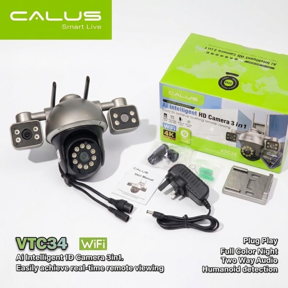 Caméra de Surveillance WiFi 4K C34 2-en-1 CALUS – Vision Nocturne, Détection Humaine & Audio Bidirectionnel – Image 3