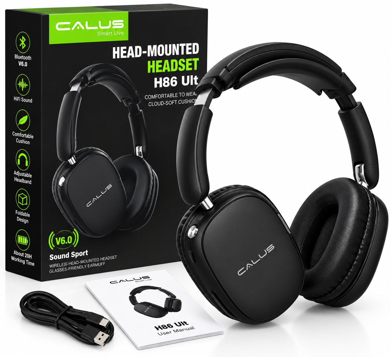 Casque Bluetooth CALUS H86 Ult V6.0 – Sans Fil Hi-Fi, Pliable et Confortable