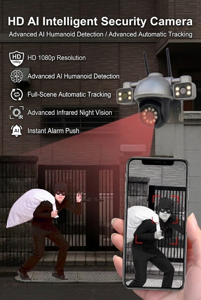 Caméra de Surveillance WiFi 4K C34 2-en-1 CALUS – Vision Nocturne, Détection Humaine & Audio Bidirectionnel – Image 8