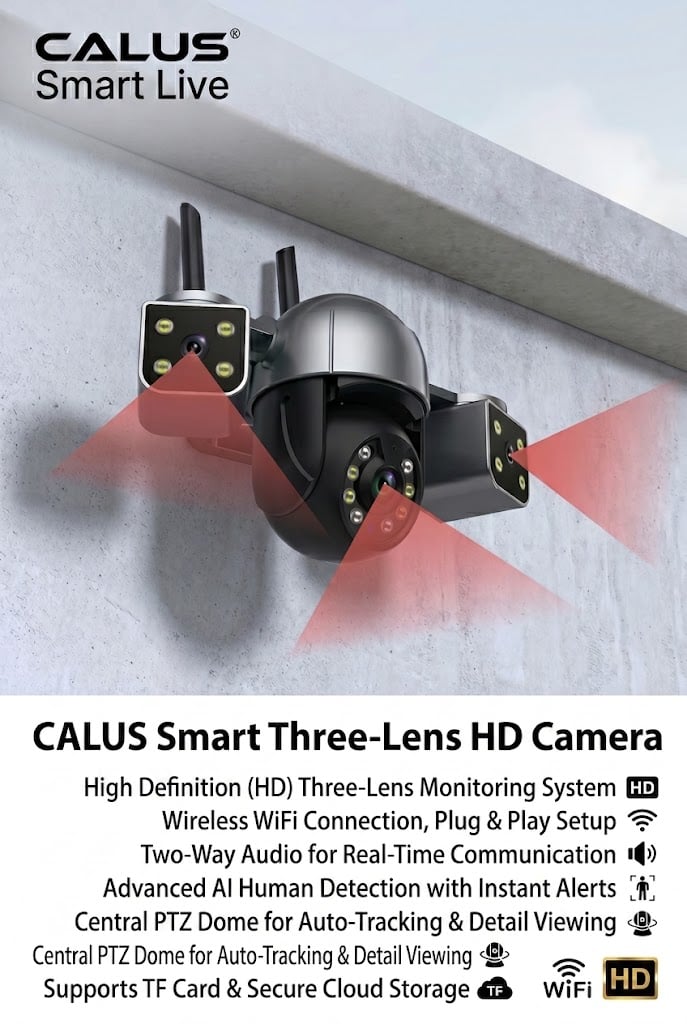 Caméra de Surveillance WiFi 4K C34 2-en-1 CALUS – Vision Nocturne, Détection Humaine & Audio Bidirectionnel – Image 6