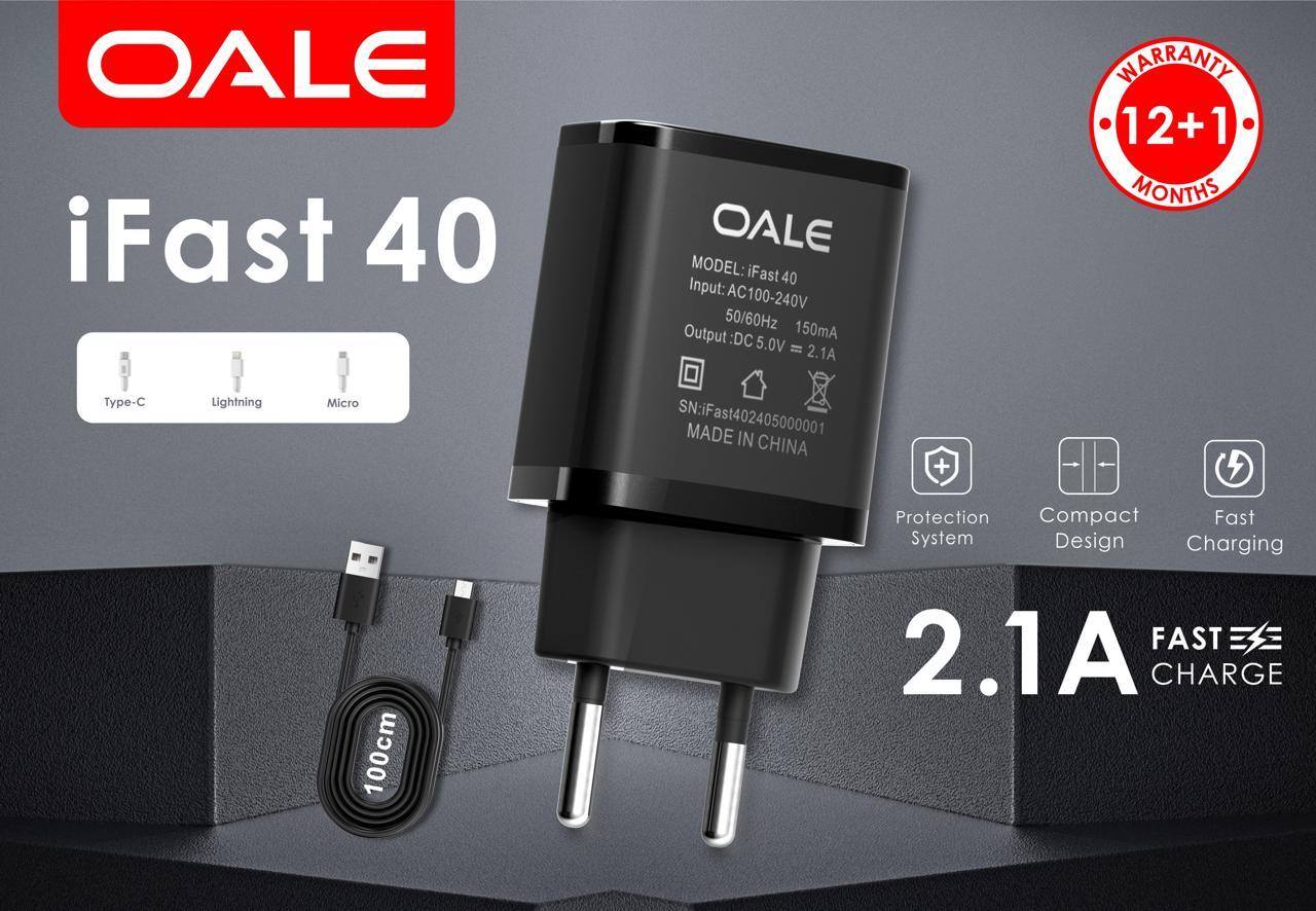 Chargeur OALE iFast 40 2,1 A avec câble USB de 1 m – Ultra High Tech Sénégal – Image 2
