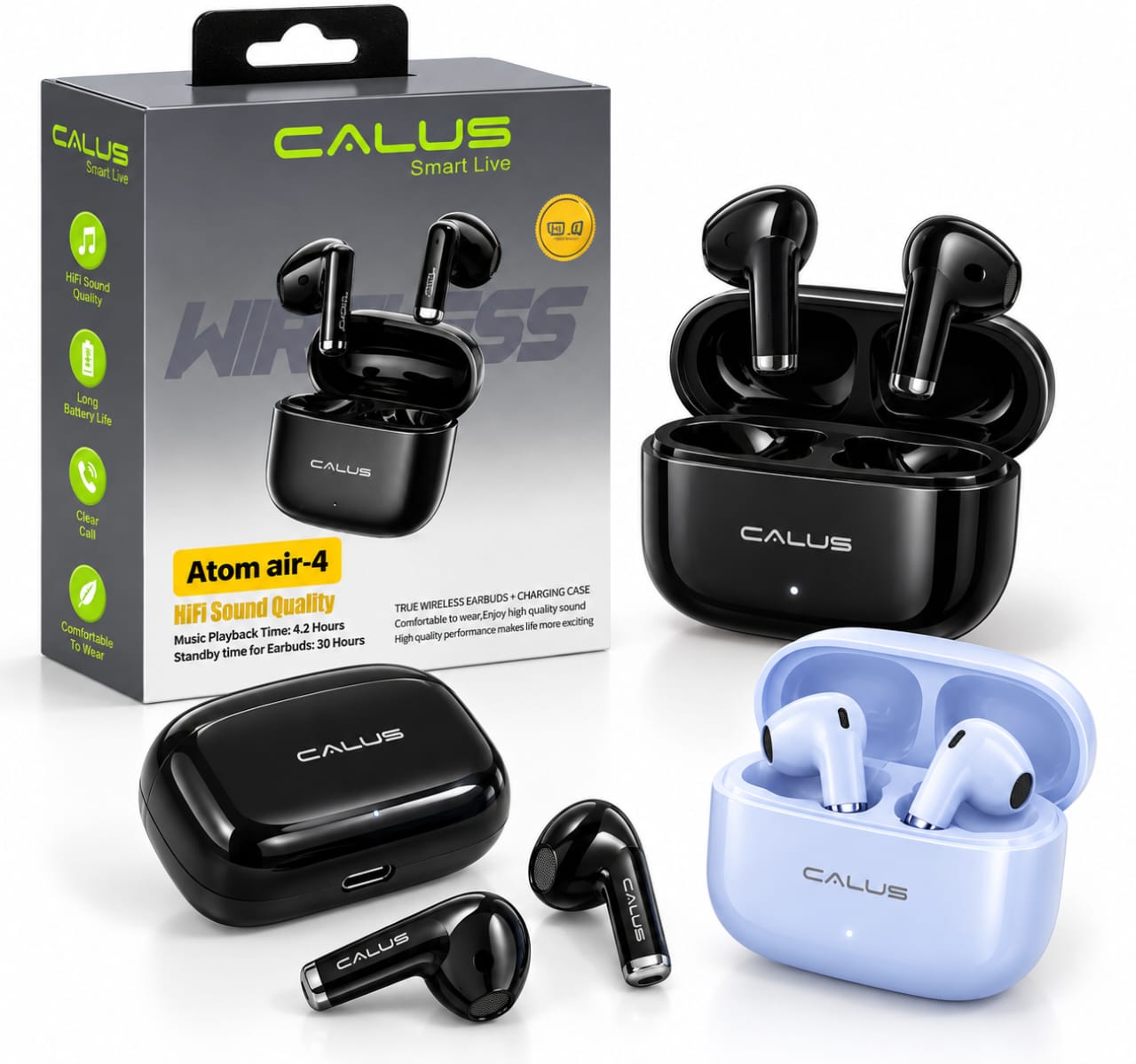 Écouteurs Bluetooth CALUS Atom Air-4 – Sans Fil TWS, HiFi, Longue Autonomie