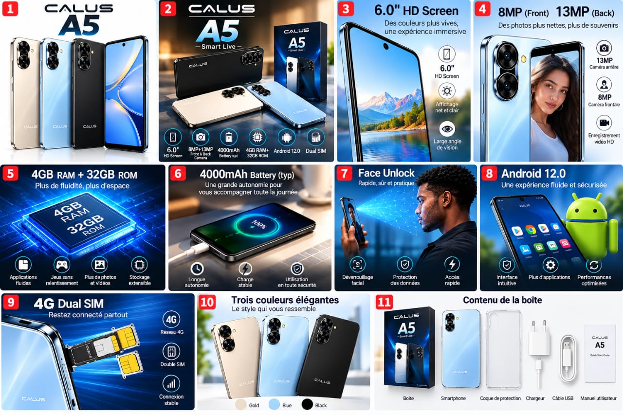 Smartphone CALUS A5 4G – 4 Go RAM + 32 Go ROM, Écran HD 6", Double Caméra 13 MP, Batterie 4000 mAh, Double SIM – Image 2