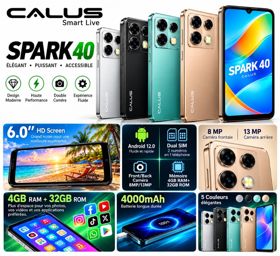 CALUS SPARK 40 – Smartphone Dual SIM, Écran 6,0″ HD, 4 Go RAM, 32 Go ROM, Caméra 13 MP, Batterie 4000 mAh
