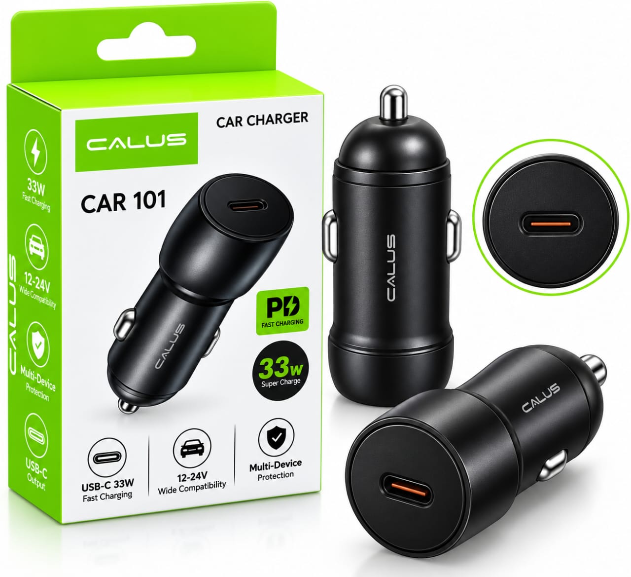Chargeur Voiture CALUS Car 101 USB-C PD 33W – Charge Rapide Allume-Cigare 12-24V
