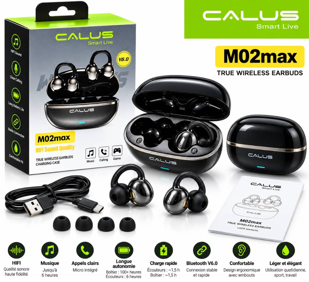 Écouteurs Bluetooth CALUS M02max V6.0 – HiFi, Appels Clairs, 6H d’Autonomie avec Boîtier de Charge