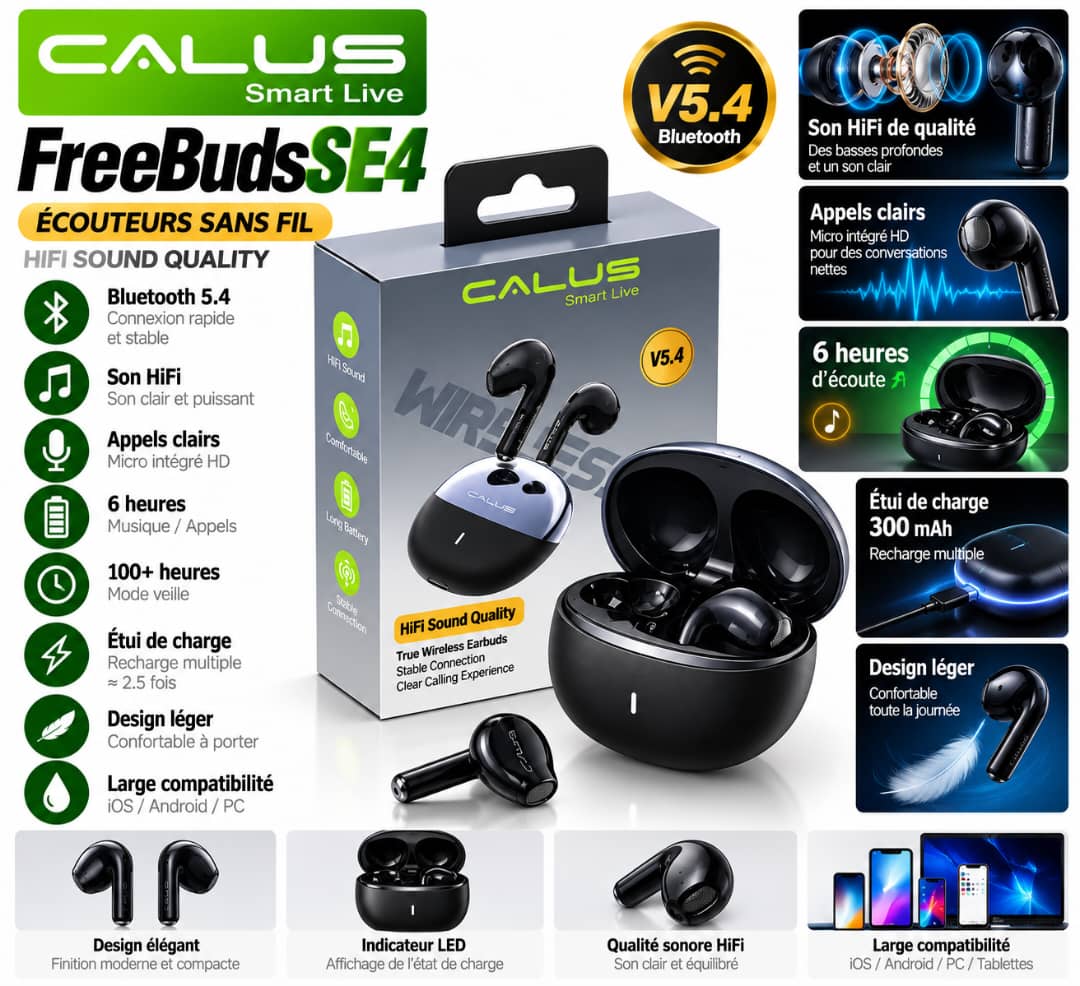 Écouteurs Bluetooth CALUS FreeBuds SE4 V5.4 – Son HiFi, 6H d’Autonomie, Boîtier de Charge