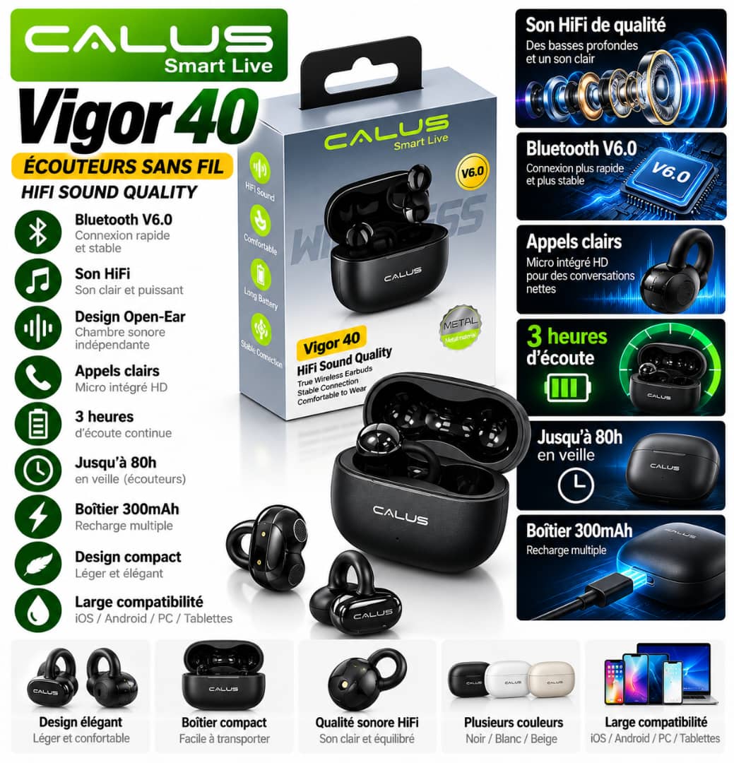 Écouteurs Bluetooth CALUS Vigor 40 V6.0 – Son HiFi, 3H d’Autonomie, Boîtier 300mAh