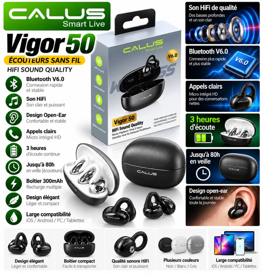 Écouteurs Bluetooth CALUS Vigor 50 V6.0 – Son HiFi, 3H d’Autonomie, Boîtier 300mAh
