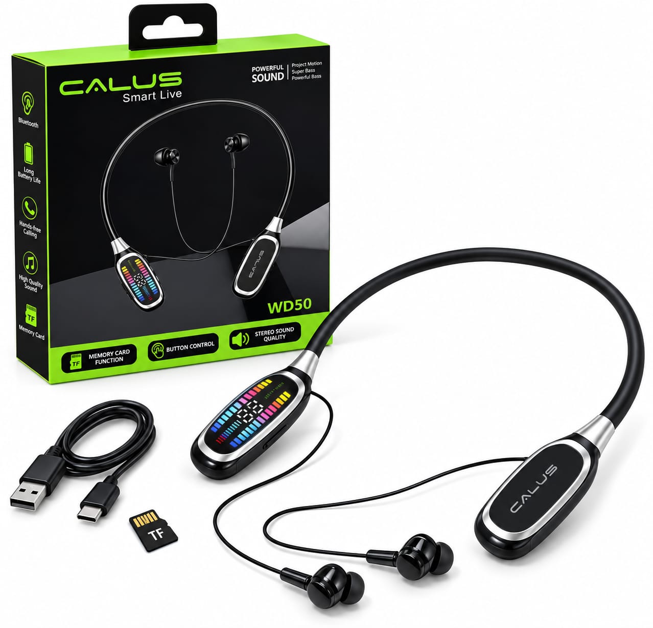 Écouteurs Bluetooth CALUS WD50 avec MicroSD, Son Stéréo et Batterie Longue Durée