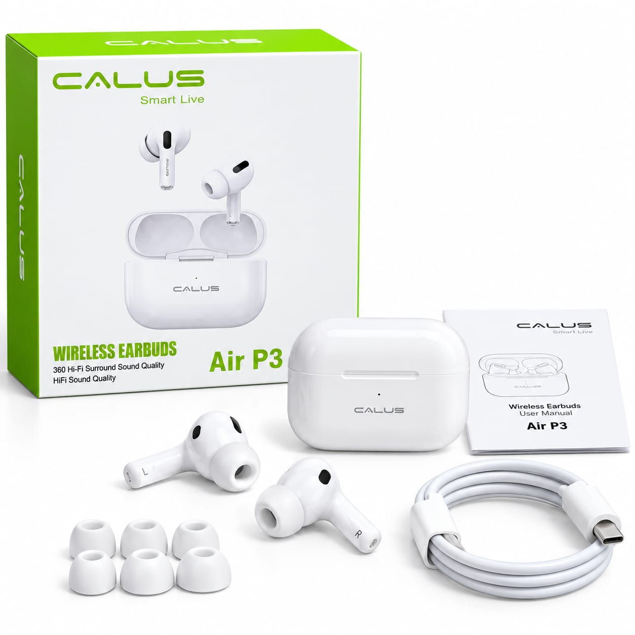 Écouteurs Sans Fil CALUS Air P3 Bluetooth 5.3 – Son Hi-Fi, Réduction du Bruit, Boîtier de Charge USB-C