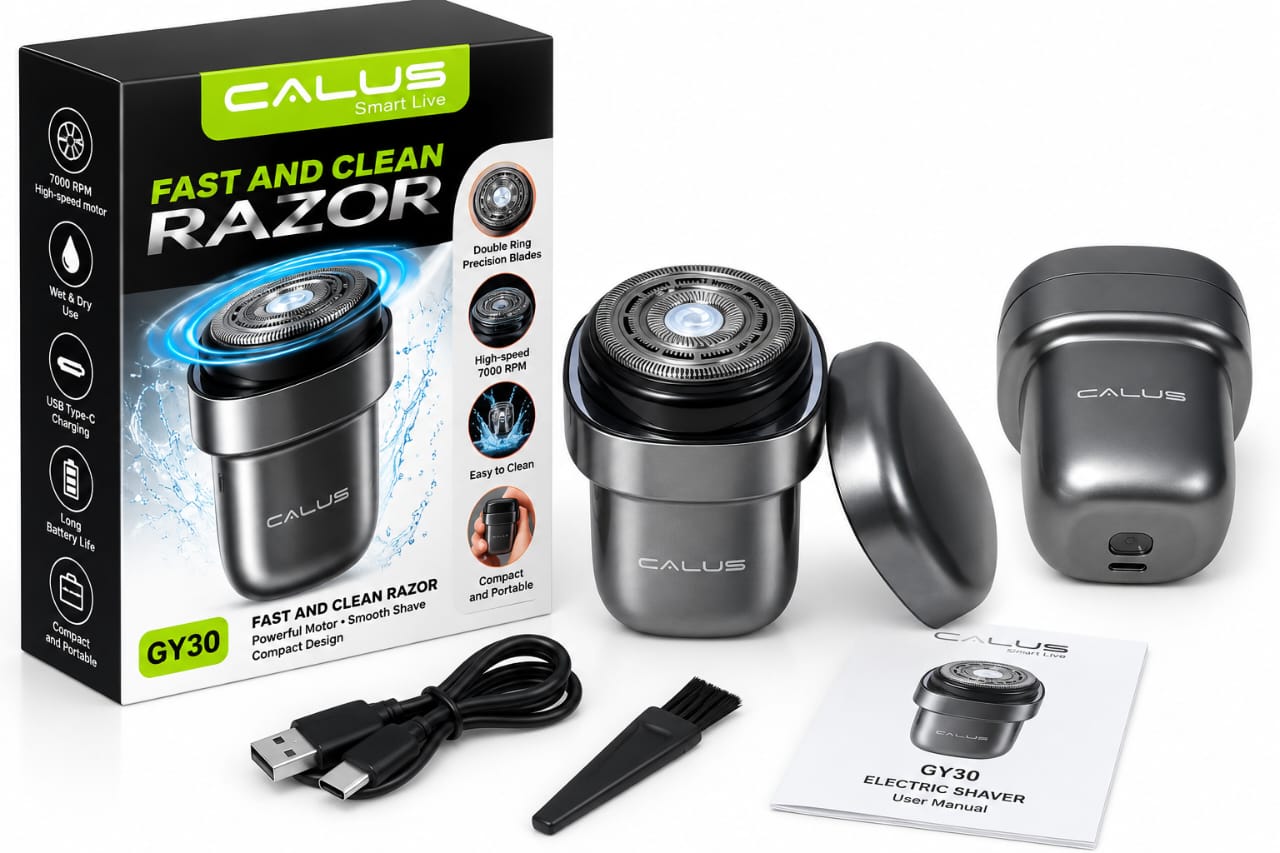 Rasoir Électrique CALUS GY30 7000 RPM – Rasage Rapide et Précis, Double Anneau, Recharge USB Type-C