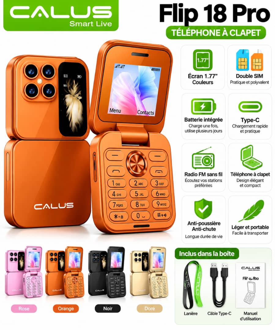 Téléphone à Clapet CALUS Flip 18 Pro – Écran 1,77", Double SIM, USB-C, Radio FM et Batterie Longue Durée