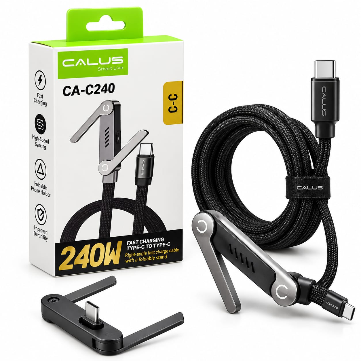 Câble USB-C CALUS CA-C240 240W avec Support Pliable pour Smartphone